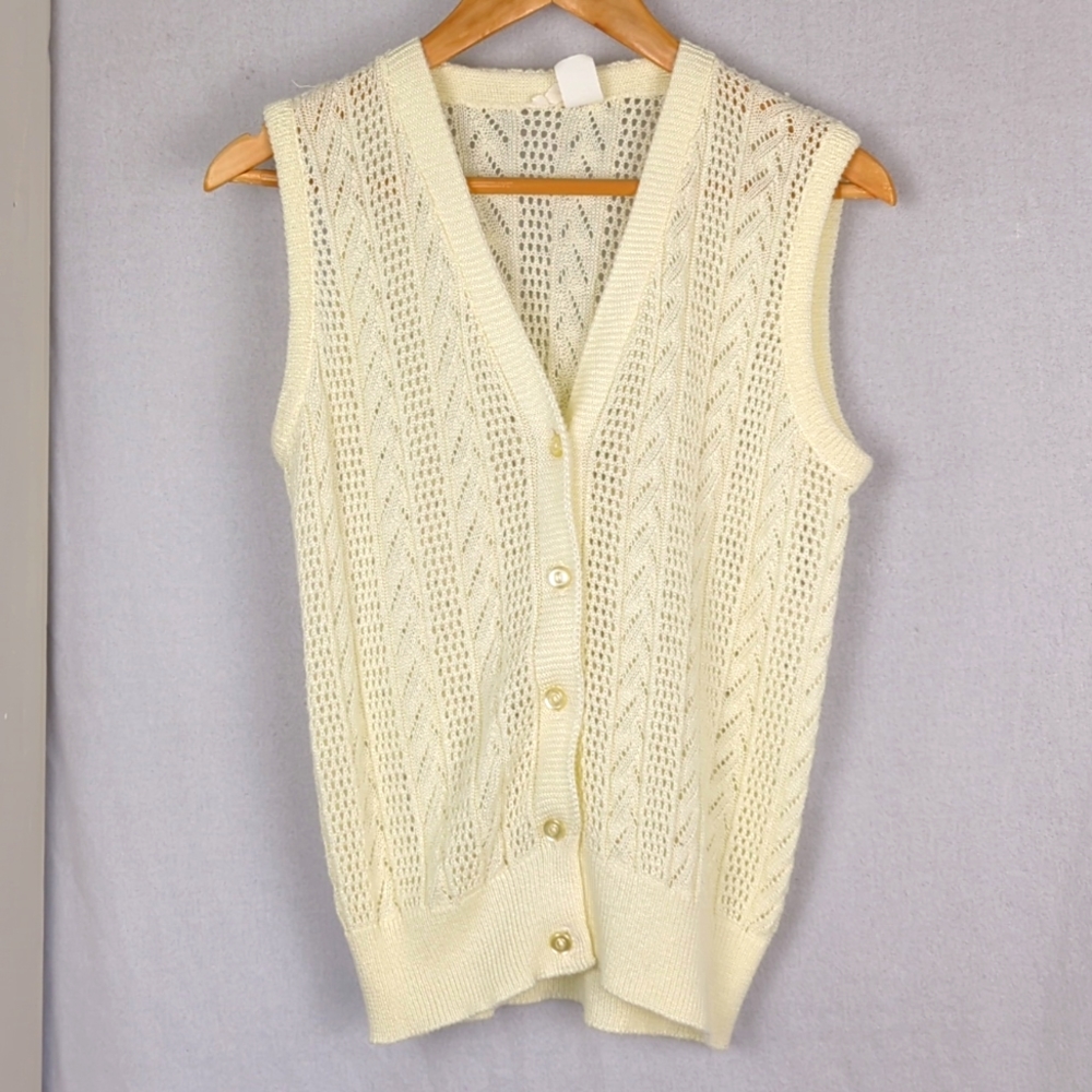 VINTAGE Women's Cream Knit Boyfriend Sweater Vest